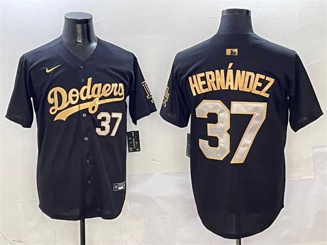 Men%27s Los Angeles Dodgers #37 Teoscar Hernandez Black Gold Limited Stitched Jersey